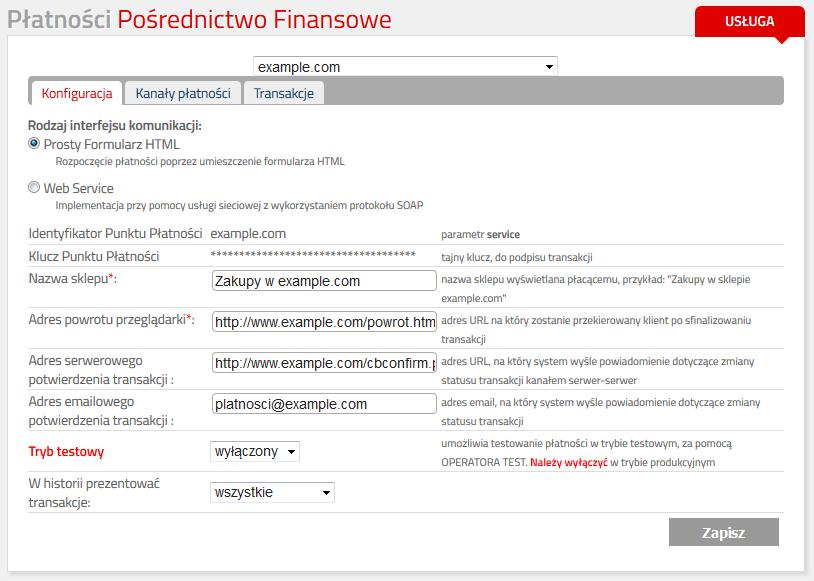 Wysyłając zgłoszenie uruchomienia nowego Punktu Płatności należy wypełnić formularz wstępnej konfiguracji punktu.