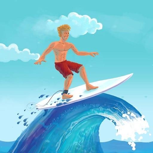 Surfer Posurfuj w oceanie. Spróbuj dopłynąć jak najdalej.