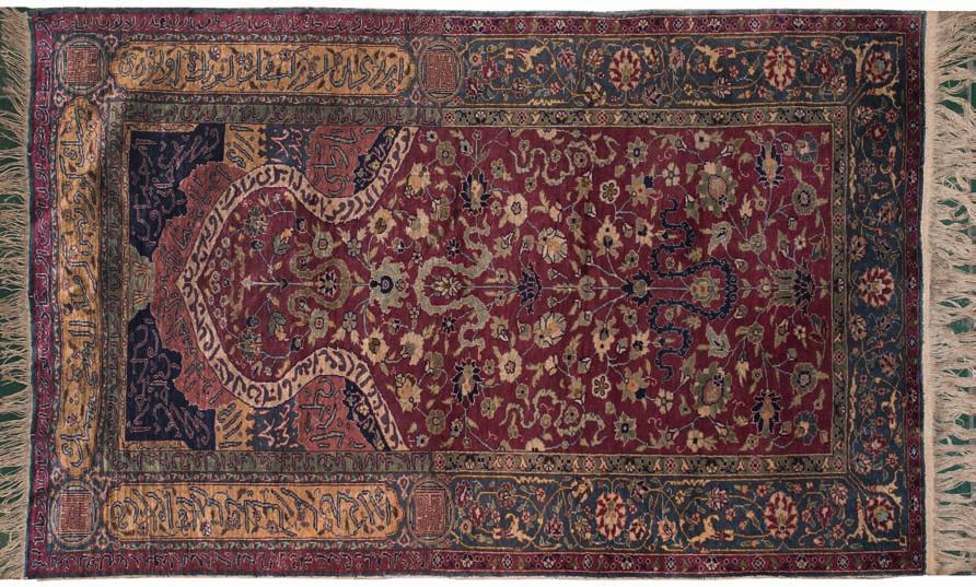 72. DYWAn TYPu PAnDERmA turcja, wełna, 115 x 180 cm, (XiX/XX w.). 5.000,- 73. makata buczacka Jedwab, nici metalowe, technika żakardowa, uszkodzenia, reparacje, 144 x 71,5 cm, sygn. na krajce, l.d.: No.