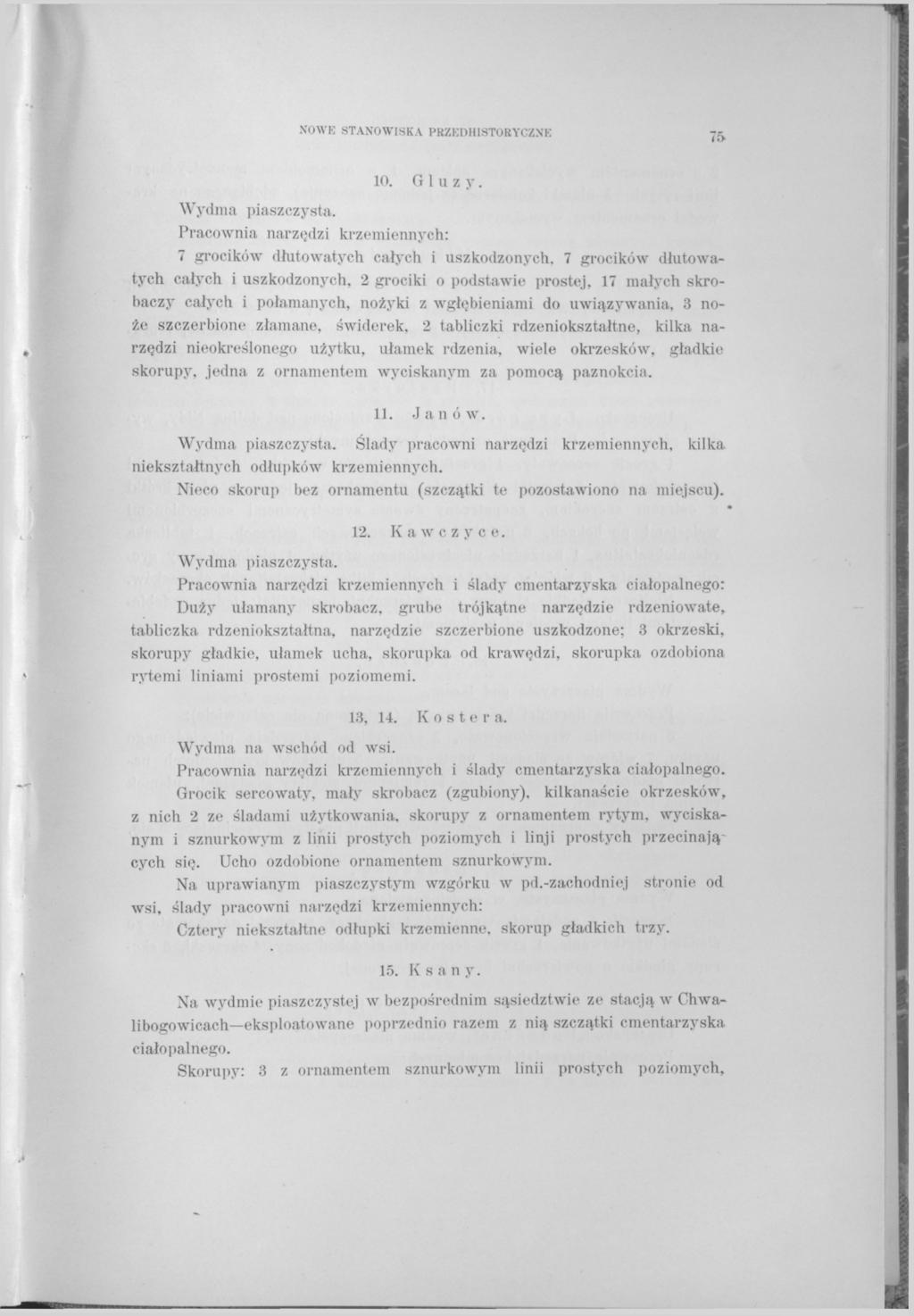 NOWE STANOWISKA PRZEDHISTORYCZNI-: 75 10. Gluzy. Wydnm piaszczysta. 7 grocików dłutowatych całych i uszkodzonych.