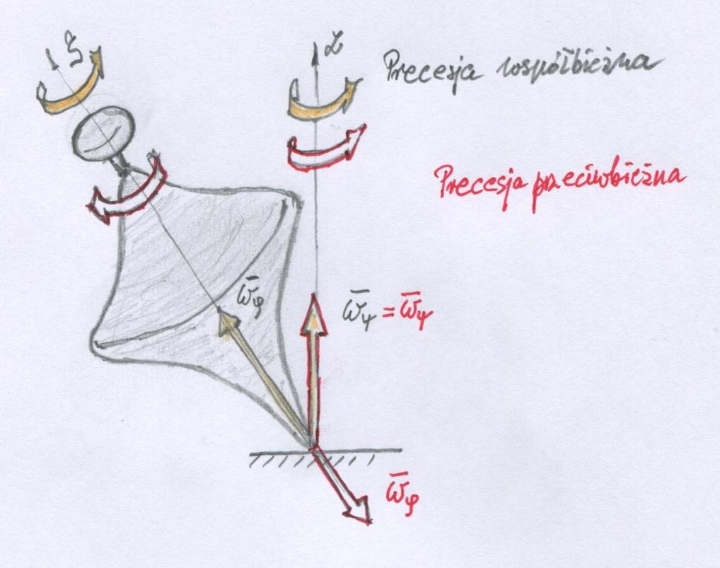 W ależności od wartości kąta pomięd wektorami prędkości kątowej precesji precesją prostą (współbieżną),