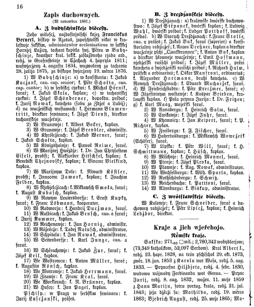 16 Zapis duchownych. (W novem bru 1881.) A. Z budyschinskeje diöcesy.