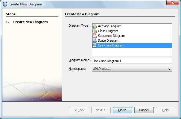 3) Wstawianie do projektu pierwszego diagramu typu Use Case Diagram (diagram przypadków użycia diagram