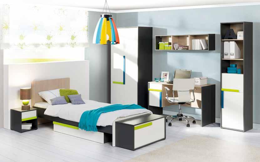 IKAR 31 regał wiszący wall bookcase 124 x 32 x 25 cm 124 x 32 x 25 cm IKAR 53 szuflada pod łóżko underbed drawer 120 x 18 x 63 cm 120 x 18 x 63 cm IKAR 51 szafka nocna 1 drawer bedside z 1 szufladą