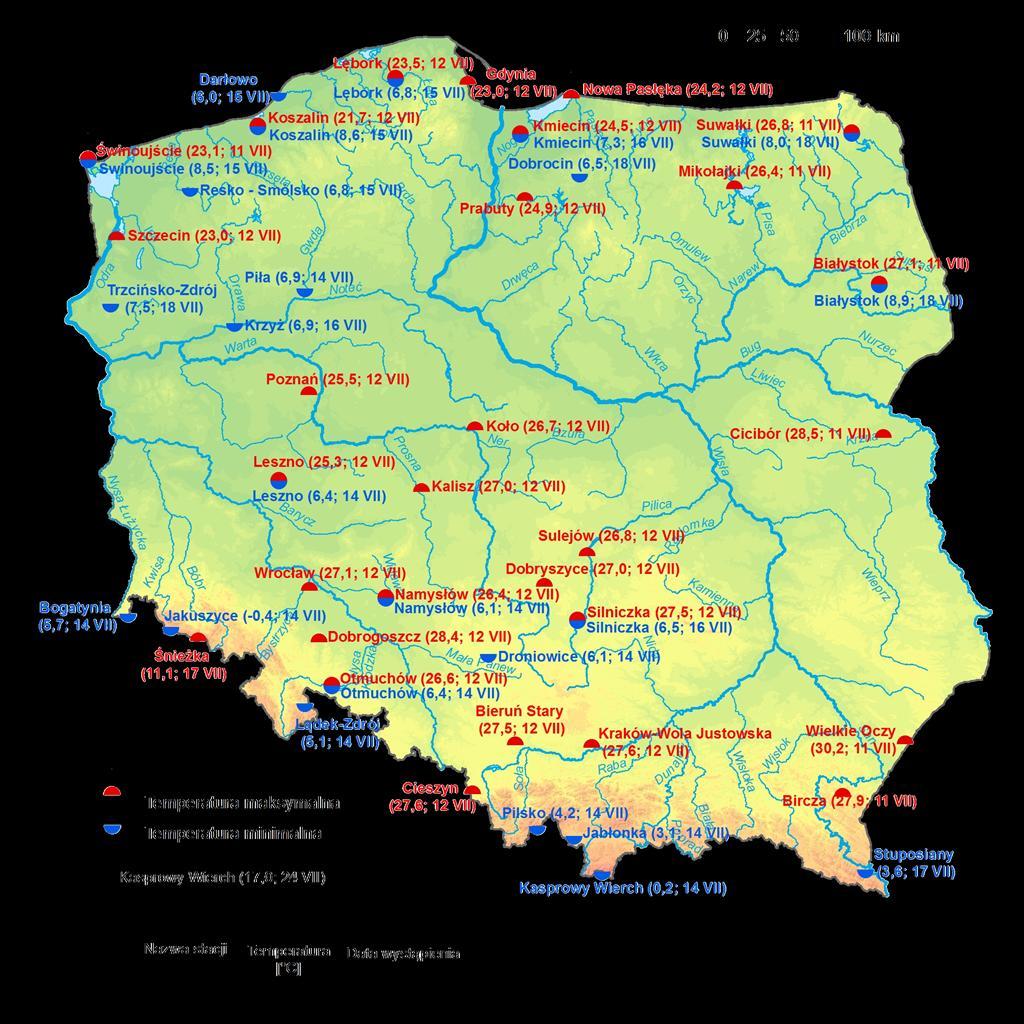 2. Temperatury ekstremalne w regionach