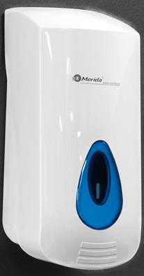 1.4 DOZOWNIK mydła w płynie MERIDA TOP MINI wys. = 19 cm / szer. = 9 cm / gł. = 9.8 cm symbol DTN102 pojemność zbiornika 400 ml mydło uzupełniane z kanistra symbol DTS102 1.