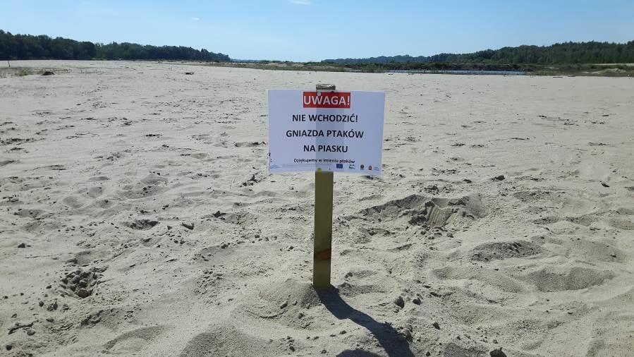 Fot.9. Oznakowanie ostrzegawcze miejsc gniazdowania sieweczki rzecznej w Warszawie, w dzielnicy Wilanów.