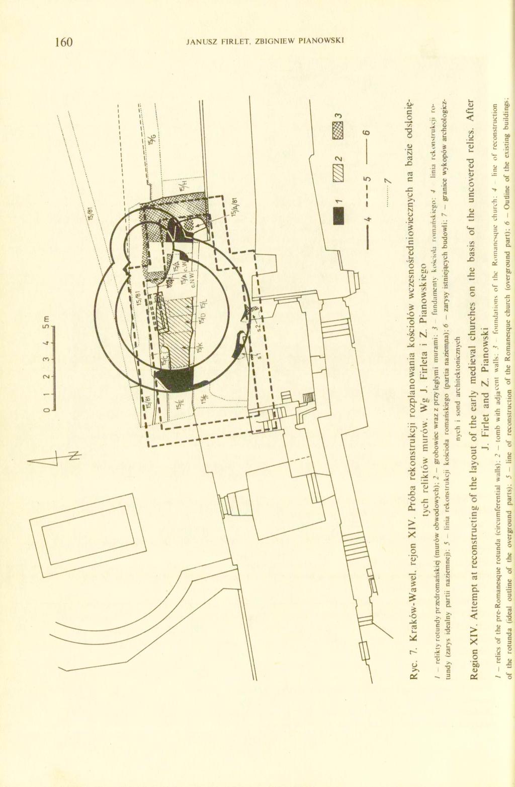 160 JANUSZ FIRLET. ZBIGNIEW PIANOWSKI Ryc. 7. Kraków-Wawel, rejon XIV. Próba rekonstrukcji rozplanowania kościołów wczesnośredniowiecznych na bazie odsłoniętych reliktów murów. Wg J. Firleta i Z.