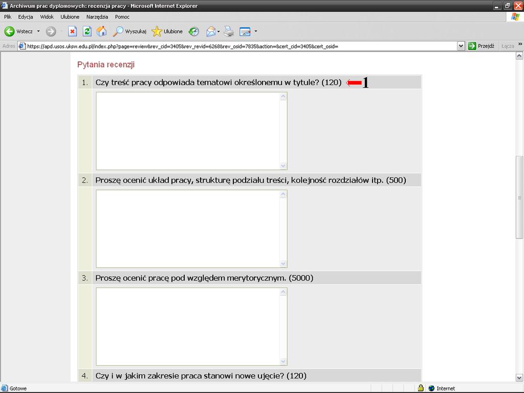 Pytania do recenzji Odpowiedzi na pytania wpisujemy w białe pola pod pytaniem Zestaw