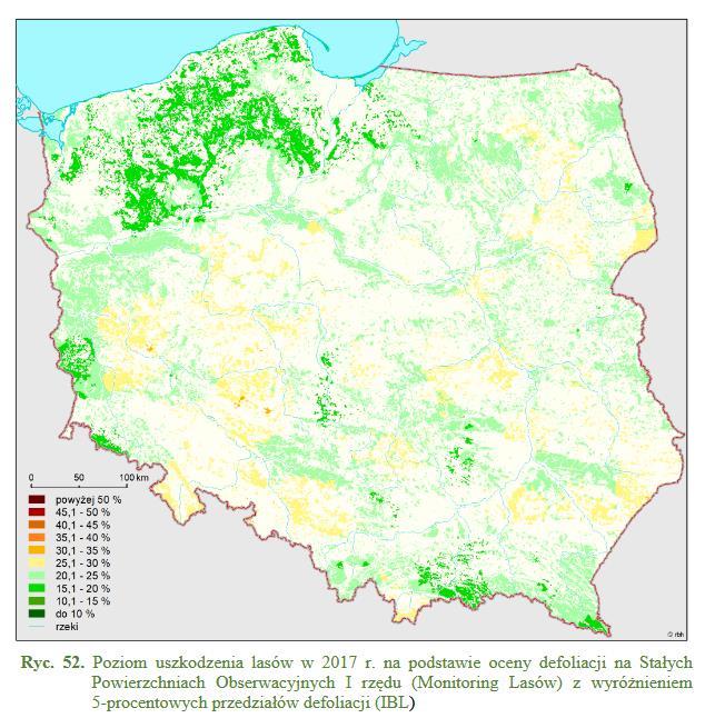 Poziom uszkodzenia lasów - defoliacja