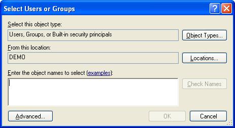 c. Otvorio se prozor Select Users or Groups; tu izaberite gumb Advanced... slika 14 d. Zatim Find Now. Ispod se otvori popis.