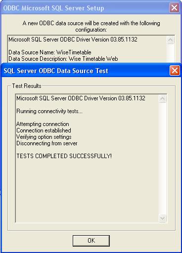 8. Otvori se prozor sa sažetkom svih postavki. Kliknite na gumb Test Data Source... i prikazat će se poruka TESTS COMPLETED SUCCESSFULLY!, kao na slijedećoj slici 5. slika 5 9. Potvrdite oba prozora.