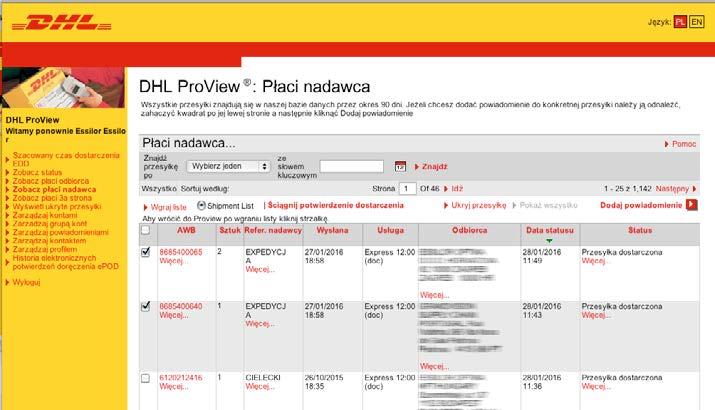 raporty przesyłek doręczonych 13 RAPORTY PRZESYŁEK DORĘCZONYCH Wyświetlenie listy przesyłek, których status jest określony jako przesyłka doręczona, pozwala na dostęp do