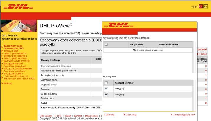 status przesyłki 6 STATUS PRZESYŁKI Po zalogowaniu wyświetlone są statusy przesyłek ze wszystkich kont.