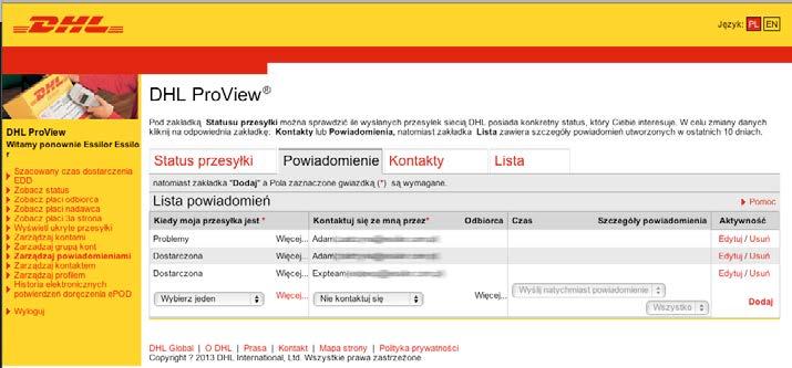 powiadomienia 8 POWIADOMIENIA W tej zakładce można