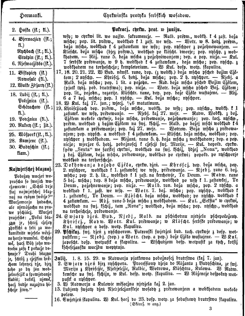 r - Hermanki. Cyrkwinska protyka serbskich rvosadow. 2. Huska ( f t ; kl.). 4. Bjernaczicy (sk.; kl.) Rychbach (sk.; kl.). Stokpin (sk.; kl.). 6. Njeswaczidko (sk.). 11. Biskopicy (sk.) Nowosalc (kl.
