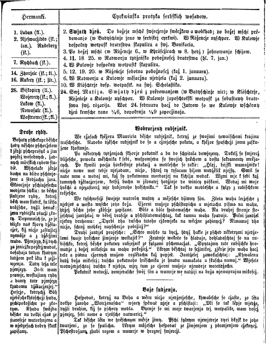 Hermanki. Cyrkwinska protyka serbskich wosadow. 1. Luban (kl.). 2. Njeswaczidto (sk.; I lan.). Radeberg (sk-)- I 7. Rychbach (sk.). i ' 14. Ahorjelc (sk.; kl.). 16. Rakccy (sk.; (it.). : 28.