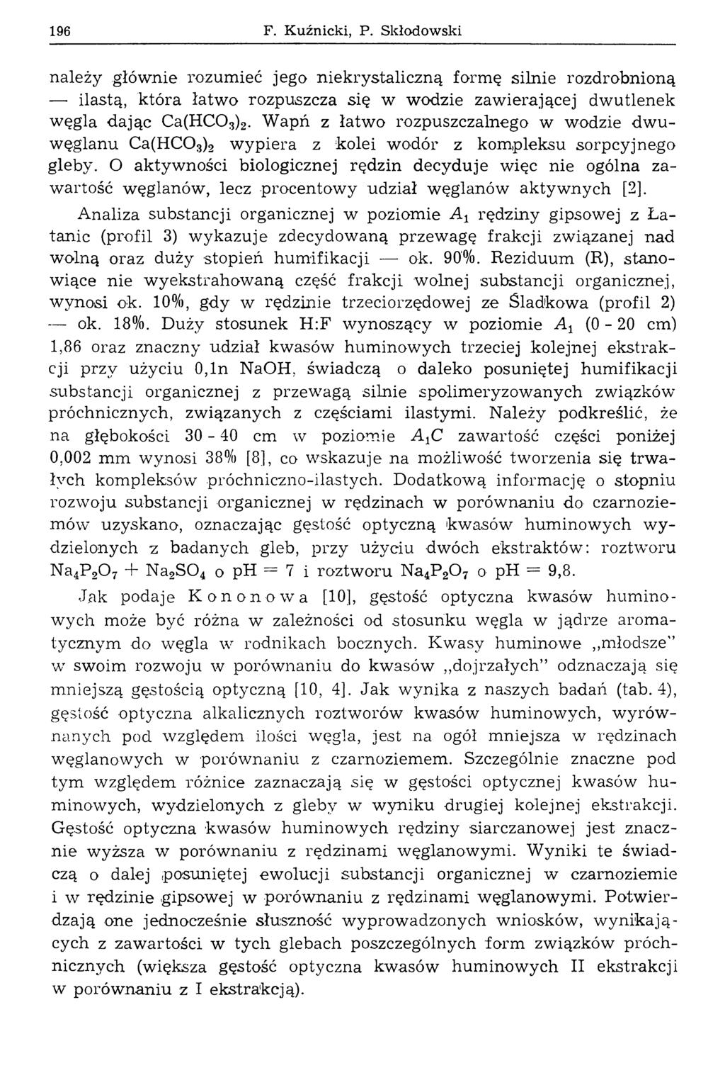 196 F. Kuźnicki, P. Skłodowski należy głównie rozumieć jego niekrystaliczną formę silnie rozdrobnioną ilastą, która łatwo rozpuszcza się w wodzie zawierającej dwutlenek węgla dając C a(h C 03)2.