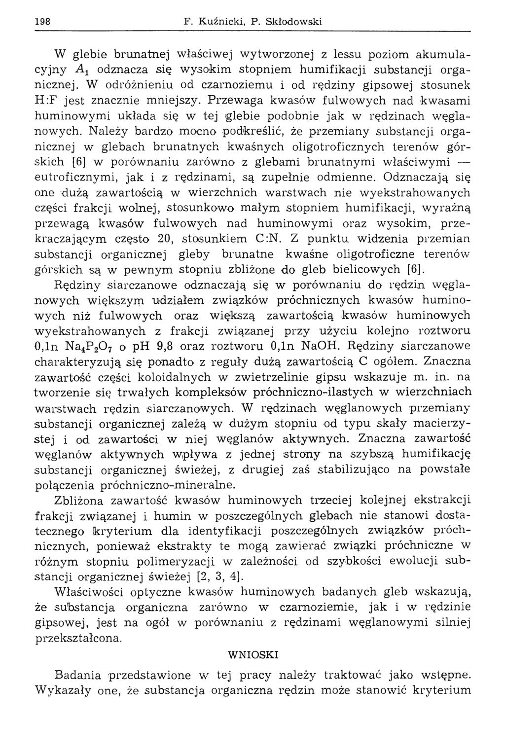 198 F. Kuźnicki, P. Skłodowski W glebie brunatnej właściwej wytworzonej z lessu poziom akumulacyjny A x odznacza się wysokim stopniem humifikacji substancji organicznej.