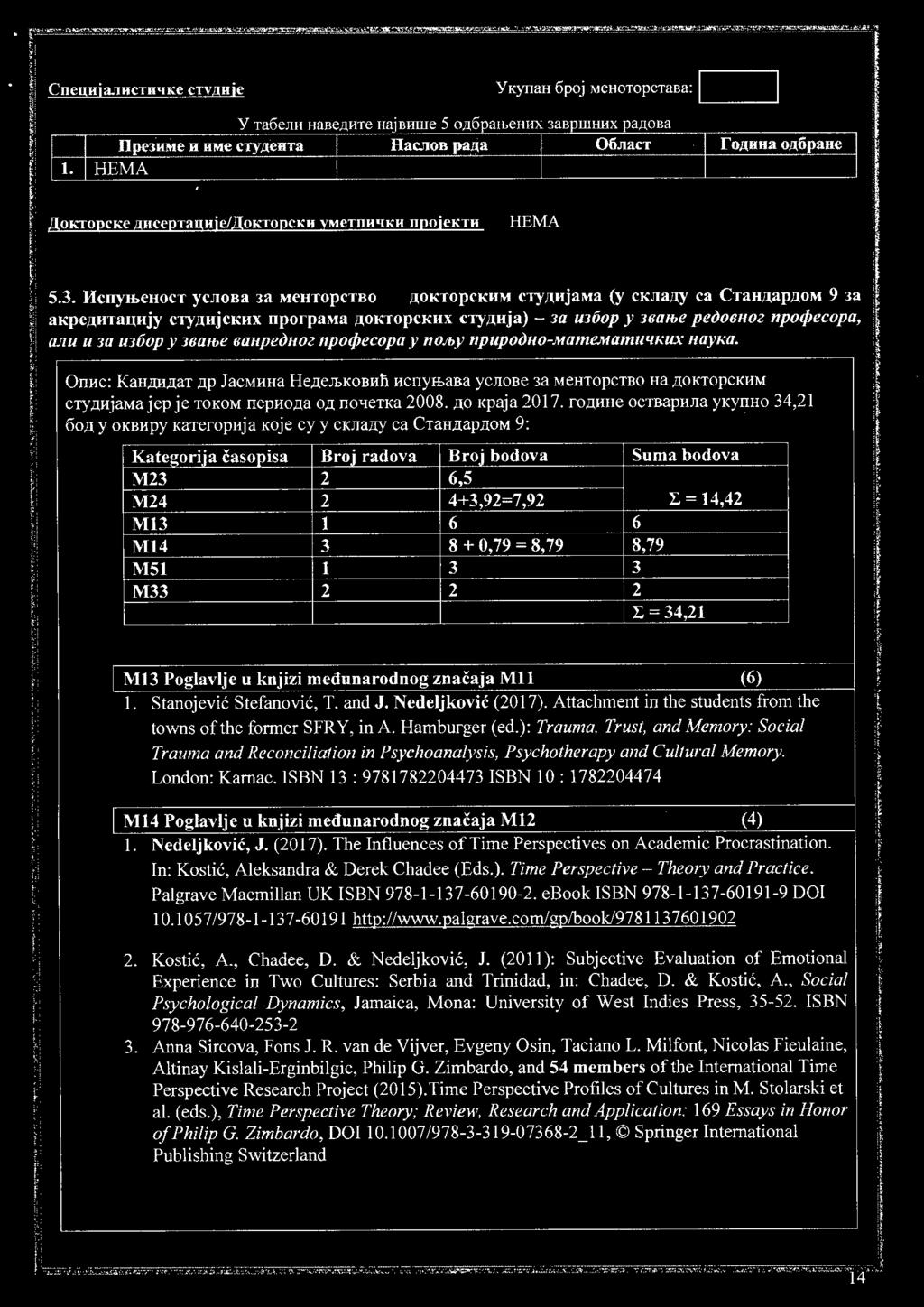 OKTopc1rnx cryjj,nja) - Ja U36op y 36albe pei>obnoz npo<jjecopa, ajlu u Ja U36op y 36albe Banpeanoz npo</jecopa y noa>y npupoi>no-mamemamu11kux nayka. On0c: KaH.n;11.n;aT.n:p JacMHHa He.n;en.