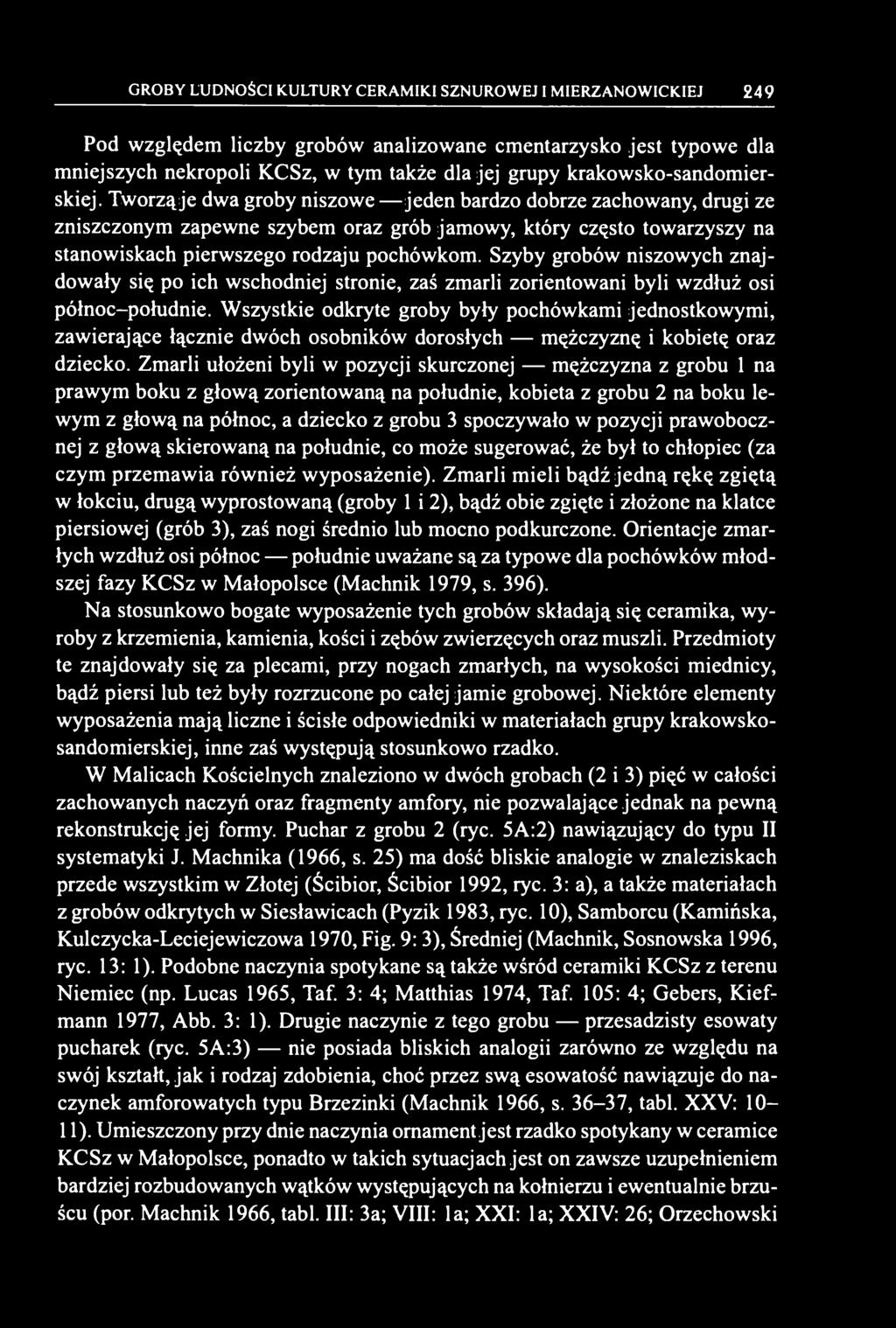 Tworzą je dwa groby niszowe jeden bardzo dobrze zachowany, drugi ze zniszczonym zapewne szybem oraz grób jamowy, który często towarzyszy na stanowiskach pierwszego rodzaju pochówkom.