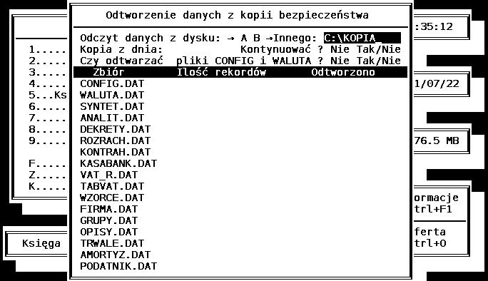 Tab 57. Kompresja danych programu KH Metoda zewnętrzna wymaga przygotowania odpowiedniego polecenia np. KOPIA.BAT z komendami systemu DOS i umieszczenia go w ogólnodostępnej kartotece np. C:\BATCH.