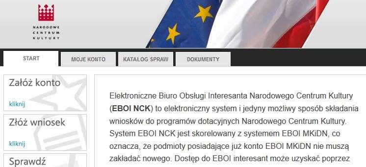 Elektroniczną Aplikację dostępną pod adresem https://eboi.nck.pl/należy złożyć przy wykorzystaniu przeglądarki - minimalna wymagana wersja to: Google Chrome 60.0+, Mozilla Firefox w wersji 52.