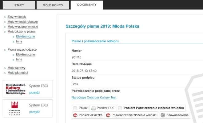 34), gdzie z Listy dostępnych formularzy należy kliknąć nazwę złożonej Elektronicznej Aplikacji i dalej postępować tak, jak przy wysyłaniu wcześniej złożonej Elektronicznej Aplikacji.