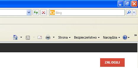 Po uruchomieniu programu Internet Explorer, na pasku menu znajdującym się na górze po lewej stronie należy
