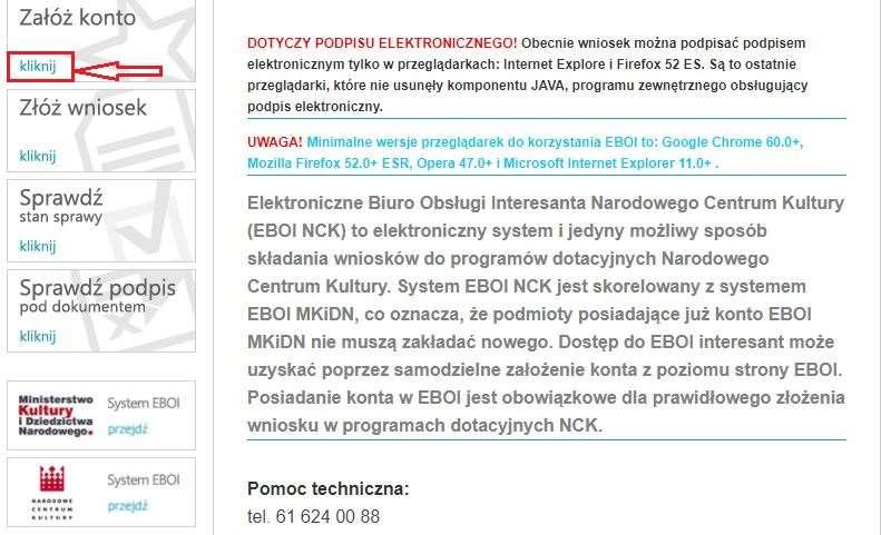 2. Po zalogowaniu naciśnij przycisk Złóż wniosek 1, zakładkę umieszczoną w lewym menu (rys.8). (rys. 8) 3.