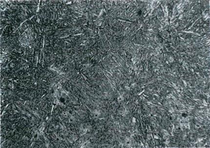 0 x Fig. 5. Structure of laser-melted and hardened area of steel layer: a) - E04J, b) 45, c) N8E; laser beam travel speed 16 mm/s, mag. 500 x Na rys.