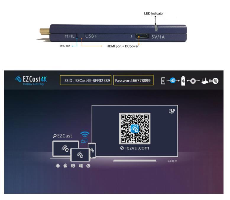 Instalacja sprzętu Klucz EZCast 4K jest kompatybilny z interfejsem MHL.