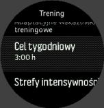 Wyłącz Wskazówki. 2. Wybierz Cel tygodniowy naciskając środkowy przycisk. 3. Wybierz nowe ustawienie Cel tygodniowy, naciskając prawy górny lub prawy dolny przycisk. 4.