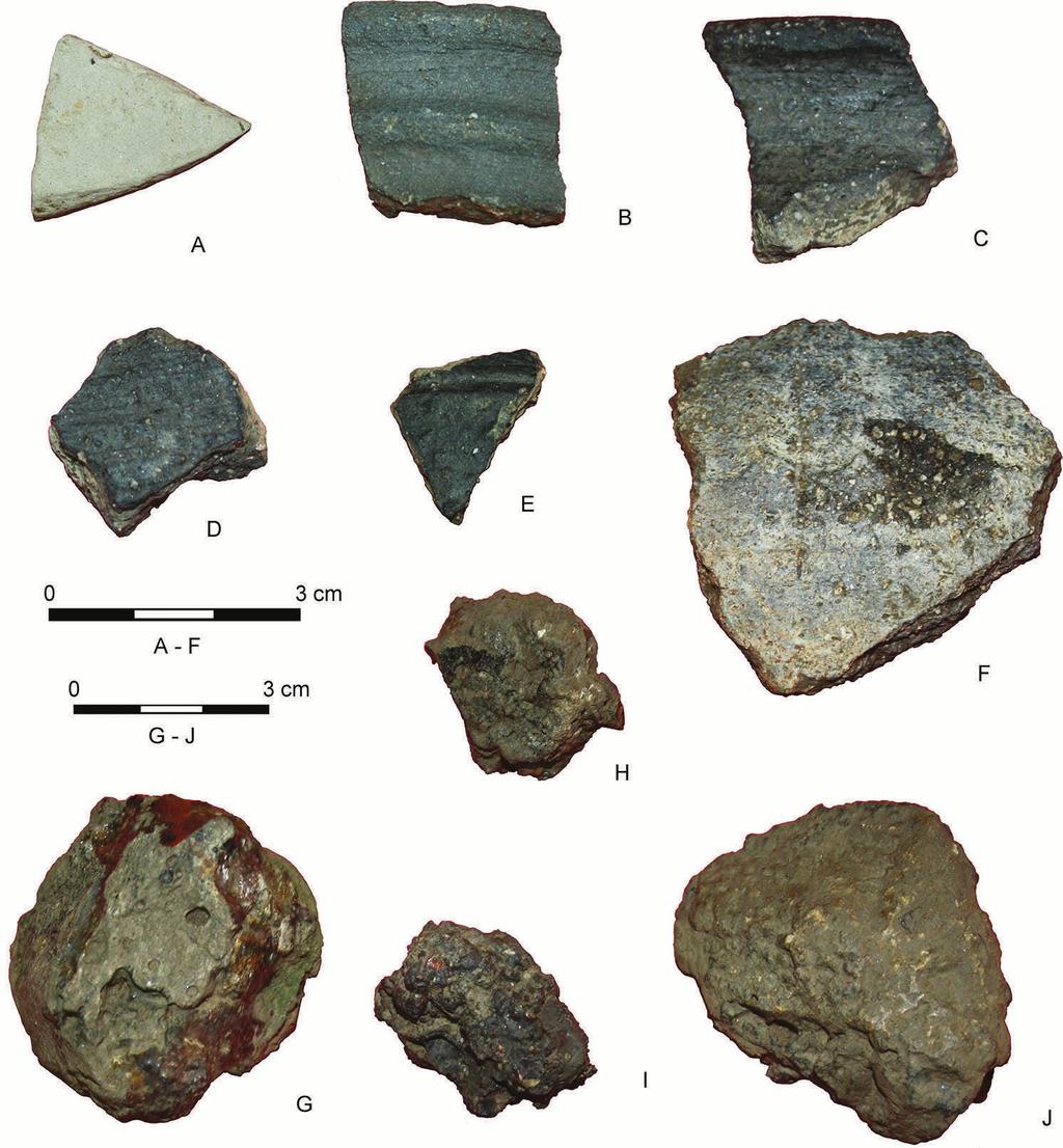 98 M. Furmanek et al. Fig. 4. Szczepankowice site 4, surface finds. Migration Period: A fine ware; B-E coarse ware; F sherds of storage vessels; G-J Iron slag. Photo by T. Gralak response.