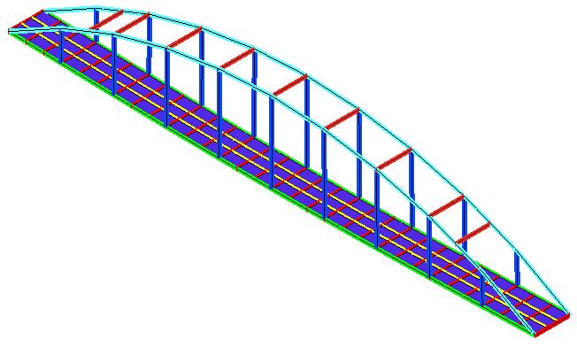 W modelu "szczegółowym" łuki oraz połączenia łuków zamodelowano za pomocą elementów ramowych 3D.