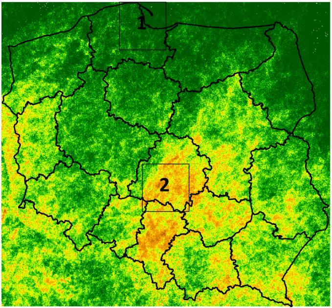 Gęstość wyładowań doziemnych zarejestrowana w systemie LINET w latach 2008-2015 Liczba wyładowań na km 2 w latach 2008-2015: Powyżej 51 o 30 3,57 Poniżej 51 o 30 6,30 1.
