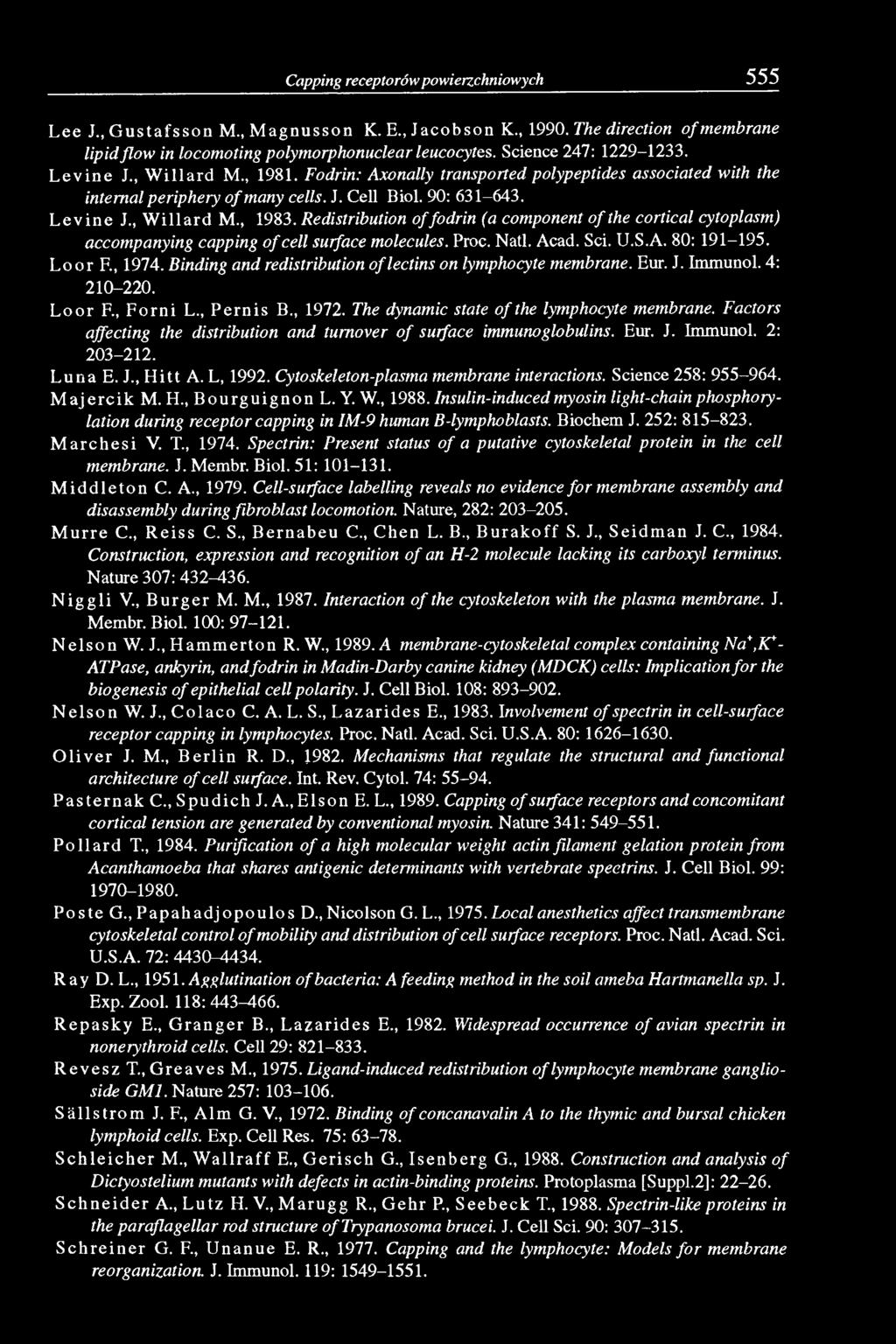 Redistribution of fodrin (a component o f the cortical cytoplasm) accompanying capping o f cell surface molecules. Proc. Natl. Acad. Sei. U.S.A. 80: 191-195. L oor F., 1974.