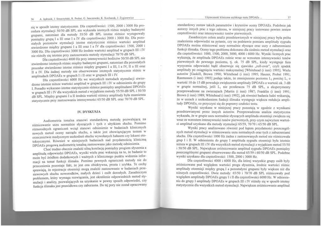 36 A. Jędrusik, 1. Smurzyński, R. Probst, G. Janczewski, K. Kochanek, J. Żygierewicz się w sposób istotny statystycznie.
