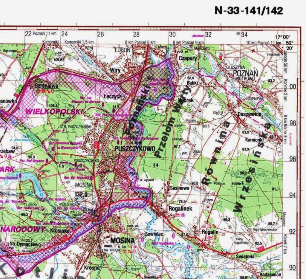 Przymrozki i okres bezprzymrozkowy w latach 2001 2016 191 Ryc. 1. Położenie Stacji Ekologicznej UAM w Jeziorach (Mapa topograficzna Polski w skali 1 : 100 000) Fig. 1. Location of the UAM Ecological Station in Jeziory co wynika z wpływu rozległych zespołów leśnych na warunki klimatyczne i bioklimatyczne.