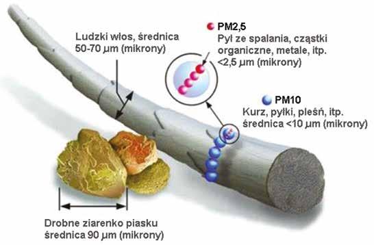 rozmiar jego cząstek. Na przykład, wszystkie cząstki unoszące się w powietrzu, których średnica aerodynamiczna jest mniejsza niż 2.5 mikrometra m) określamy jako PM 2.5. Analogicznie definiujemy pył PM 10, PM 1, PM 0.