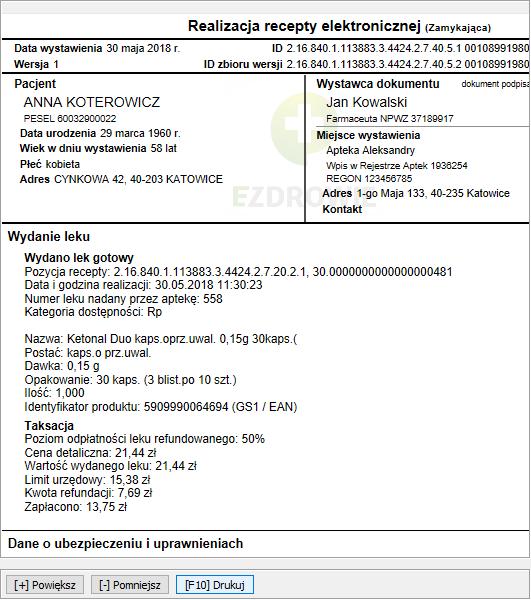 Jeśli będziesz chciał sprawdzić Realizację recepty elektronicznej możesz to zrobić z Poprawy sprzedaży przez [Alt+Q].