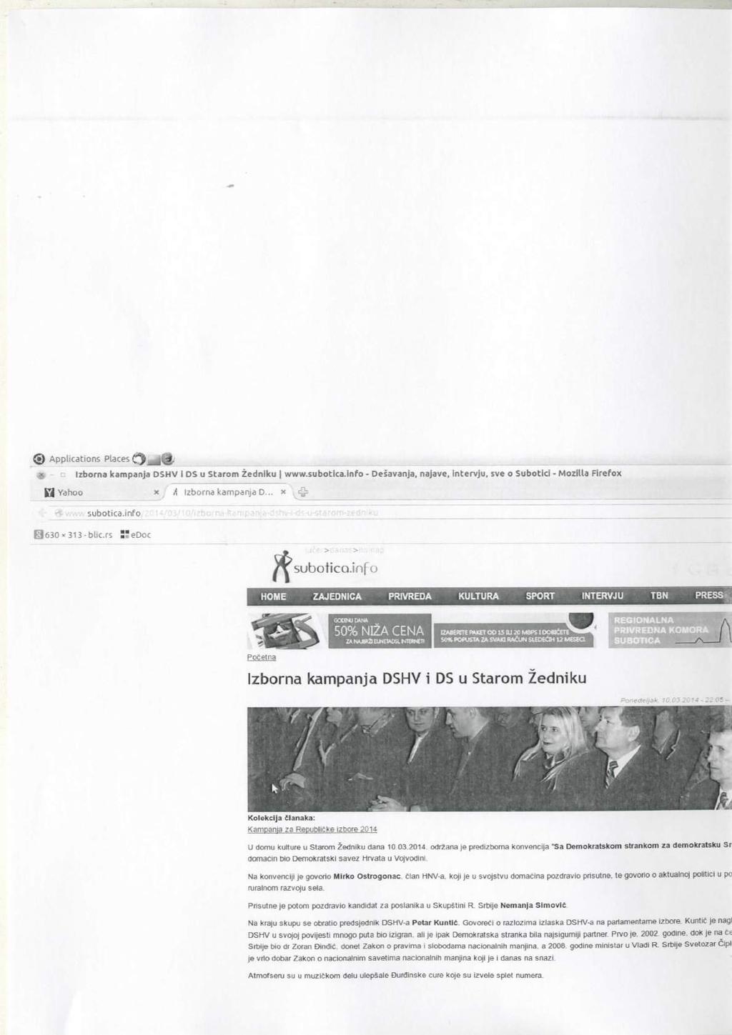 Applications places <::') x Izborna kampanja OSHVlos u Starom Zednlku I www.5ubotlca.info - Oesavanja, najave, Intervju. sve 0 Subotlcl - Mozilla Flrefox ra Yahoo subotka.into EJ 630 x 313 blic.rs :.