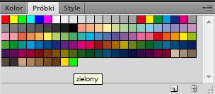 Te same okna wyboru kolorów dostępne są w panelu Kolor. Tutaj też kolory można dostosowywać przy pomocy suwaków.