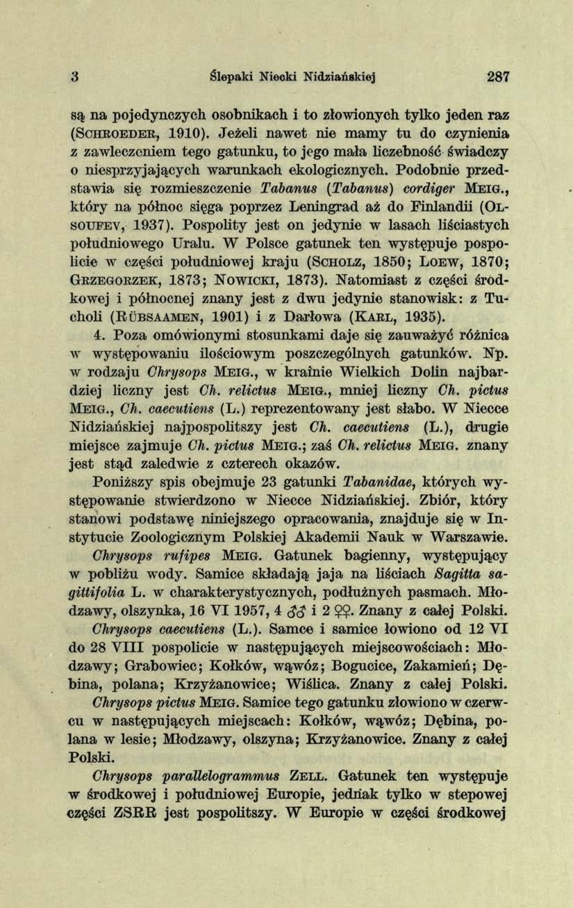 3 Ślepaki Nieoki Nidziańskiej 287 są na pojedynczych osobnikach i to złowionych tylko jeden raz (S c h r o e d e r, 1910).