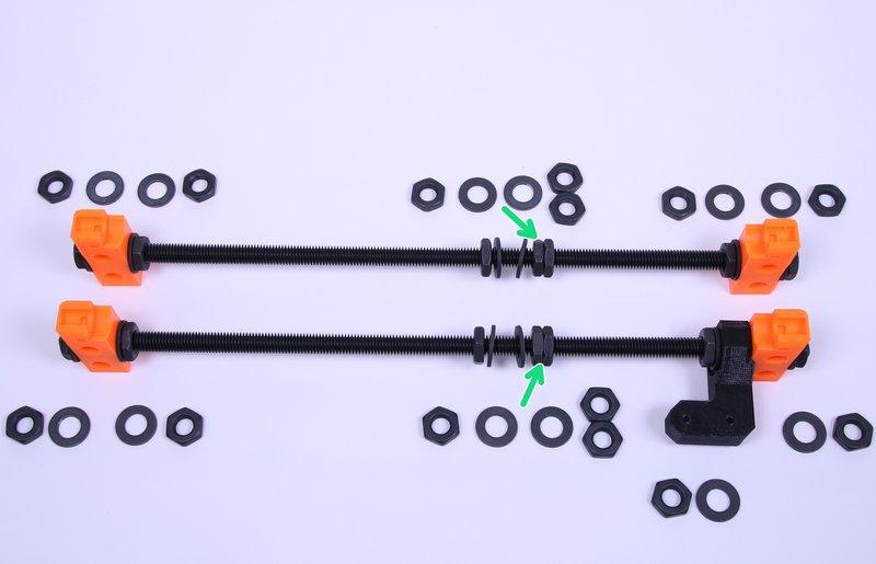 Step 3 Montaż prętów liniowych osi Y Użyj nakrętek M10n (14 szt.), podkładek M10w (12 szt.) i prętów gwintowanych M10 (2 szt.