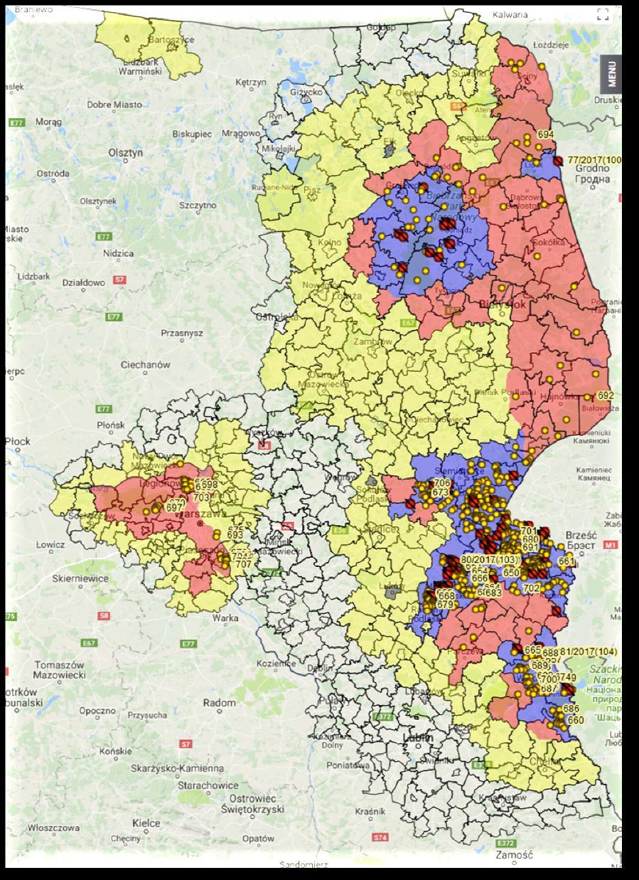 1013 Liczba ognisk u trzody chlewnej 107 Wirus