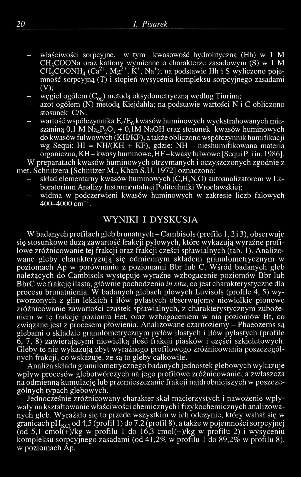 wartości N i С obliczono stosunek C/N.