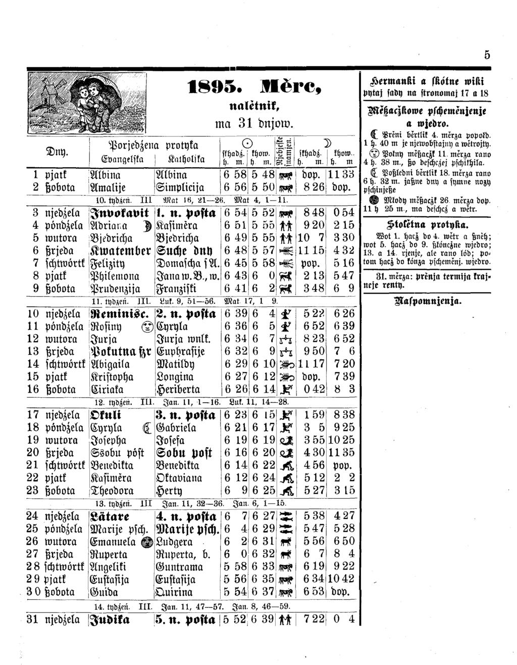 5 Dnu. ^orjebśena protyka E v a n g e lsk a K a lh o ljk a 1 8 8 5. t l v i - v, nnlčtnit, ma 31 dnjow. D D skhadz. khow. skhadz. khow.. h. m. h m. 11 h. nt. 16. m 16 58 5 48 dop.