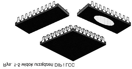 7! 2 7 2 5 < 2 :32 2 4!%)"!5Dual Inline Package), SKINNY-DIP, LCC (ang. Leaded Chip Carrier), PLCC (and. Plastik Leaded Chip Carrier), QFP (ang. Ruad Flat Pack), BGA (ang. Ball Grid Array), SOIC (ang.