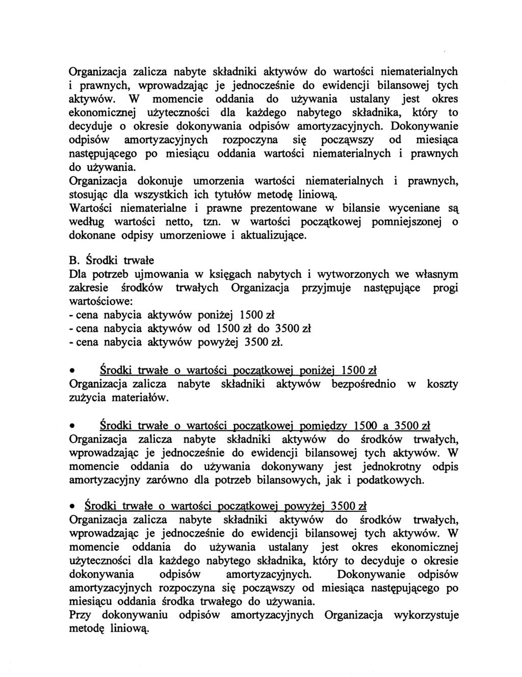 Organizacja zalicza nabyte składniki aktywów do wartości niematerialnych i prawnych, wprowadzając je jednocześnie do ewidencji bilansowej tych aktywów.